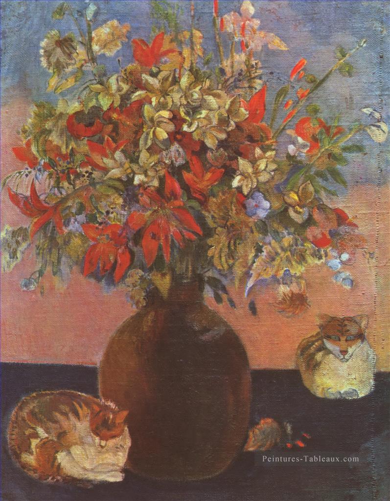 Nature morte with cats Paul Gauguin flowers Peintures à l'huile